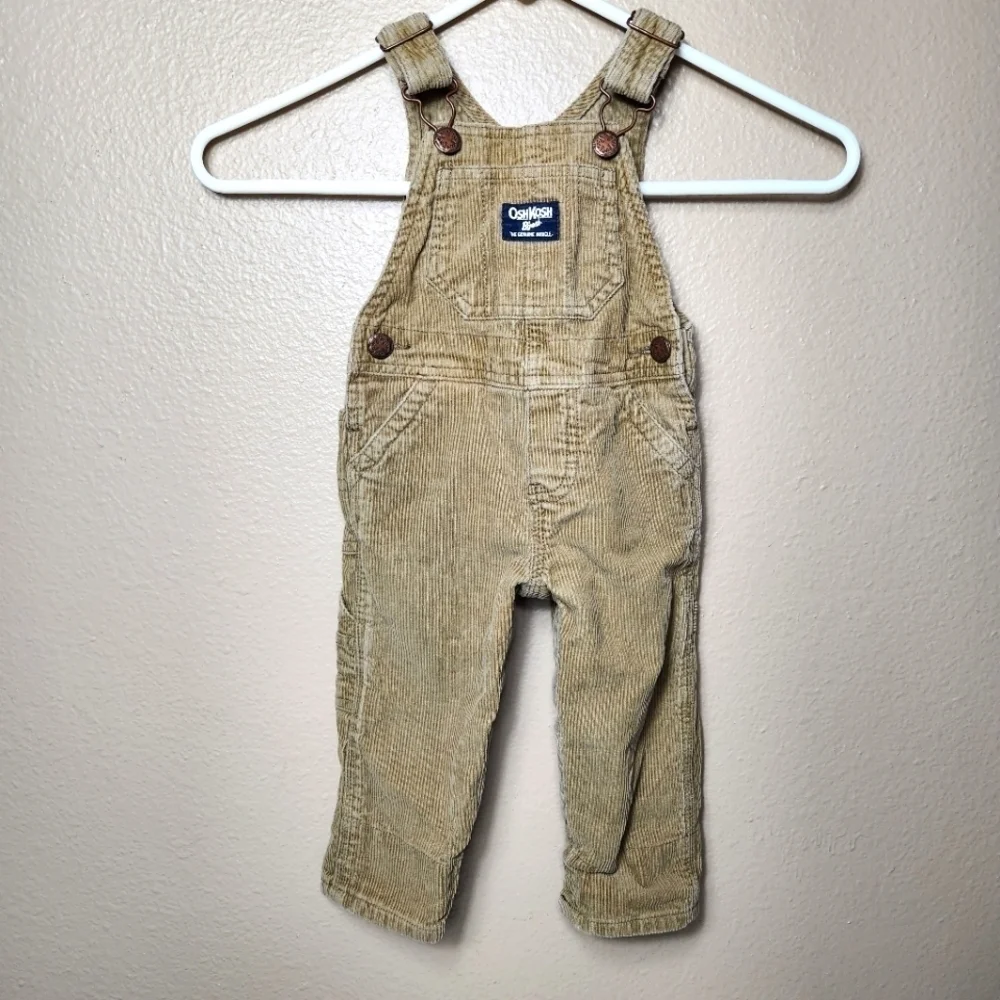 Oshkosh B'Gosh Tan Corduroy Flip Cuff Overall Bibs-Size 9 Months